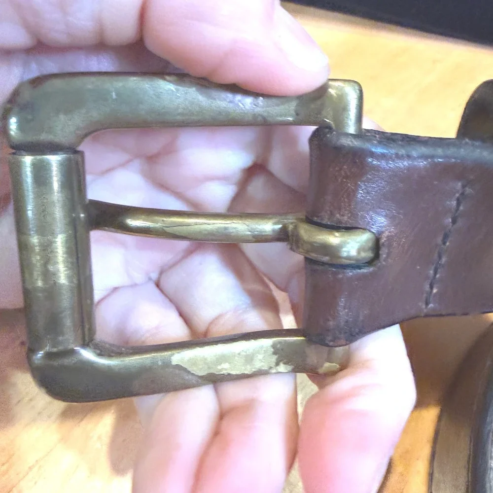 Duluth Trading Men's Leather Belt Brown Thick Size 40‎ Brass Style Buckle